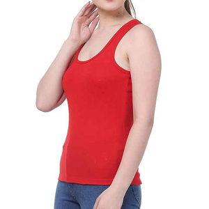Women's <b>Red</b> Scoop Neck Knitted Tank <b>Top</b> Solid Color Casual Style Regular Length 100% Cotton - Product Image 4