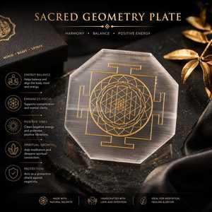 Placa de Geometría Sagrada de Selenita Natural, Placa de Carga de Gemas Octogonales, Piedra Decorativa Pulida para el Hogar o Regalo - Product Image 2