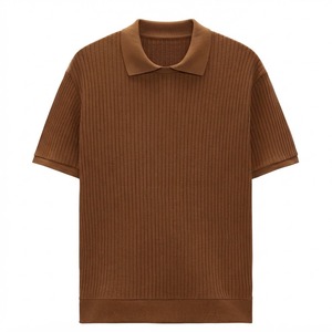 Premium Soft Brown Ribbed Knit <b>Polo</b> <b>Shirt</b> for Men <b>Women</b> Classic Elegant Short <b>Sleeve</b> Casual Formal Fashion Stylish Comfortable - Product Image 1