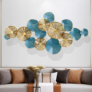Premium Blue Gold Botanical Metal Wall Sculpture Vintage <b>Retro</b> Floral Wall Art for Living Room Bedroom Office Home <b>Decor</b> - Product Image 3