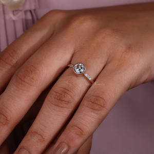 Solitaire Art déco Milgrain lunette bague de réglage en or massif 14 carats avec diamant de laboratoire de coupe ronde pour la fête porter bague cadeau elle - Product Image 1