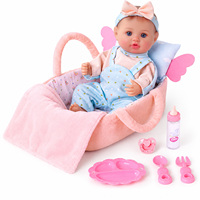 Poupées Reborn Babeside Riley de 12 pouces en vinyle complet, ensemble panier bébé miniature, cheveux sculptés à la main, fabricant sur mesure