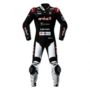 ชุดแข่งรถมอเตอร์ไซค์หนังวัว/หนังจิงโจ้สีดำขาว Alvaro Bautista WSBK 1 ชิ้น สำหรับขี่/แข่ง/กระโดดข้ามสิ่งกีดขวาง ได้รับมาตรฐาน CE - Product Image 1