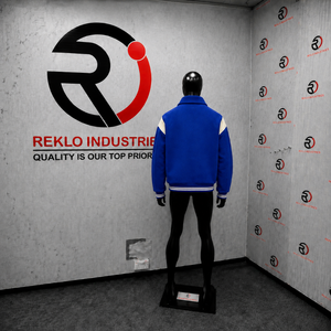 HIGH QUALITY ROYAL BLUE AND CREAM VARSITY <b>JACKET</b> <b>FOR</b> <b>MEN</b> CLASSIC BOMBER <b>BASEBALL</b> STYLE PREMIUM ZIP FRONT CASUAL STREETWEAR TOP - Product Image 4