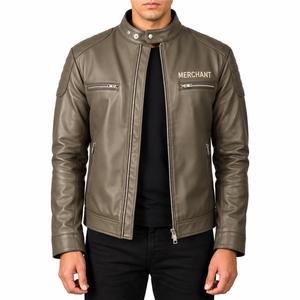 Men <b>Leather</b> <b>Jacket</b> Casual Zipper Outerwear Zip Front Stand Collar <b>Long</b> Sleeve Casual Style Fashion Classic Collar <b>Leather</b> <b>Jacket</b> - Product Image 1