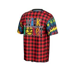 New article <b>Men's</b> Tie-Dye Plaid Short Sleeve O-Neck T-Shirt With Smiley Helmet Print Casual Wear - Product Image 5