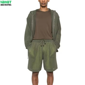 Veste décontractée à capuche en maille ouverte et ensemble streetwear léger en maille respirante, sweat à capuche tricoté décontracté d'été avec poches - Product Image 1