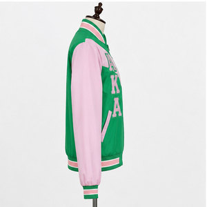 Chaqueta Universitaria Verde y Rosa para Mujer Alpha Kapa Alpha, Logotipo Bordado, Manga Larga, Cuello Camisero, Abrigo de Otoño - Product Image 5