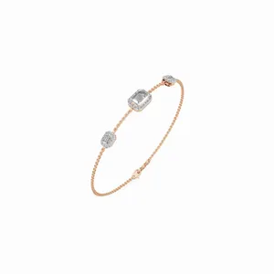 Bracelet chaîne en or rose 18 carats avec diamants de laboratoire certifiés IGI, pureté VVS, style Essence of Halo, en promotion - Product Image 2