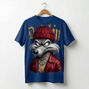 T-shirt blanc pour homme imprimé avec un motif de loup, manches courtes, col rond, style streetwear, jersey 100% coton, écologique, respirant - Product Image 5