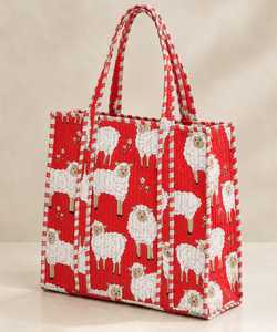 Sac fourre-tout bohème matelassé rouge avec broderie, fermeture éclair, grande capacité, en coton, utilisable toute l'année - Product Image 3