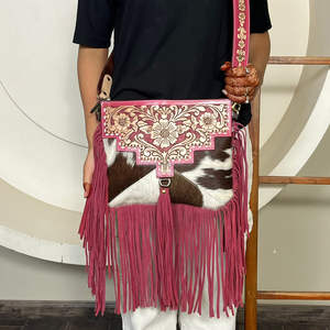 Hot Selling Tooled Cowhide Leather Crossbody Fringe Bags New Floral Pattern Boho Large Capacity High Quality Women Designer Bags - Product Image 4
