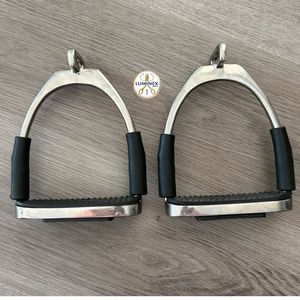 Flexible Stainless Steel Stirrups Irons with Black Grip - Product Image 1