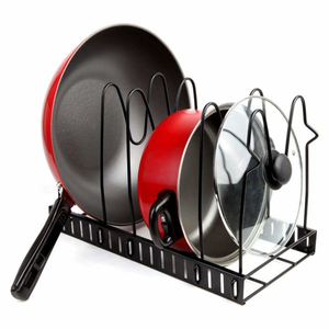Organisateur de couvercles de casseroles et poêles en métal finition cuivre moderne, support de rangement autoportant en forme de M pour armoire de cuisine et comptoir, meilleur prix - Product Image 5