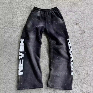 Pantalon de jogging coupe ample et large, style streetwear personnalisé, brodé, évasé, coupe-vent, avec strass, pour homme - Product Image 5