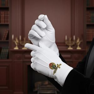 Shriner Masonic Embroidered Cotton Gloves - [<b>White</b>] 100% Cotton Embroidered Masonic Symbol - Product Image 5