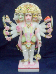 รูปปั้นหินอ่อนสีขาวมาครานาของพระพานชมุขี ฮานูมาณ - Product Image 6