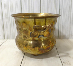 Rustic Brass Tabletop <b>Vase</b> With Hammered Texture Round Shape Handmade For Floral Display convex dot pattern metal pot - Product Image 2