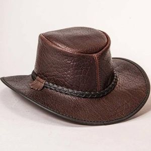 handmade black cow leather fedora <b>hat</b> with a braided hatband black genuine leather cowboy <b>hat</b> with a decorative - Product Image 3