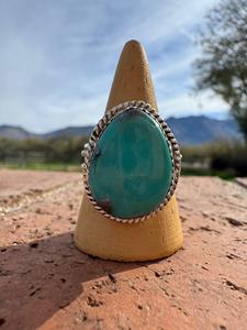 Teardrop Kingman <b>Turquoise</b> <b>Ring</b> Handmade Sterling Silver Size 12 Southwestern Boho Statement Jewelry Artisan Gift for Her - Product Image 1