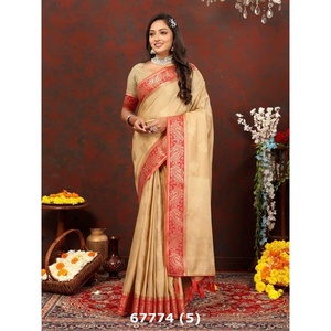 DISEÑADOR ALGODÓN SEDA ZARI TEJIDO TRABAJO SAREE CON BLUSA DESCOSADA - Product Image 1