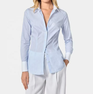 Chemise tissée à col boutonné pour femme, bleu clair, à motif géométrique, coupe ajustée, manches longues, pour le bureau - Product Image 4