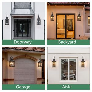 Lanterna da Parete Vintage in Metallo Nero per Esterni, 23 Pollici di Altezza, con Vetro Trasparente a Pannelli, per Portico, Patio, Giardino - Lampada da Parete per Interni/Esterni - Product Image 5