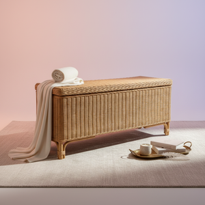 Banco de comedor de ratán natural hecho a mano, otomana de almacenamiento interior, reposapiés de madera, asiento para pasillo, muebles para restaurante, hogar, hotel - Product Image 1