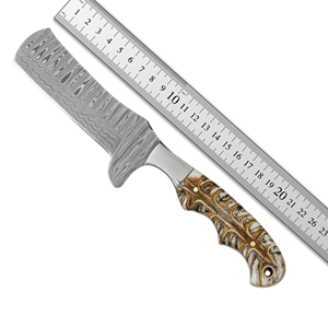 Cuchillo de caza tipo BullCutter de acero de Damasco al por mayor, hoja fija, mango de resina epoxi, funda de cuero, logotipo personalizado OEM, 3 años de garantía - Product Image 6