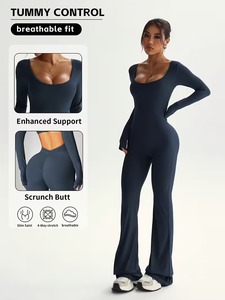 Women's Mock-<b>Neck</b> Flare Tracksuit Jumpsuit | Slim-Fit Activewear Unitard | Premium Moisture-Wicking Performance <b>Bodysuit</b> - Product Image 6