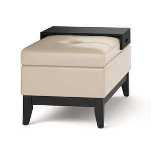 Satin Cream Oregon <b>Storage</b> Ottoman Bench with Tray Elegant <b>Stools</b> & Ottomans - Product Image 3