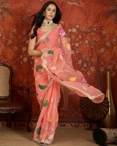 KV Women's Printed Bollywood Georgette <b>Saree</b> (<b>Orange</b>) - Product Image 4