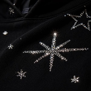 Sweat-shirt à capuche noir surdimensionné avec imprimé étoile scintillante, style streetwear décontracté pour homme, en molleton, pour l'automne - Product Image 4