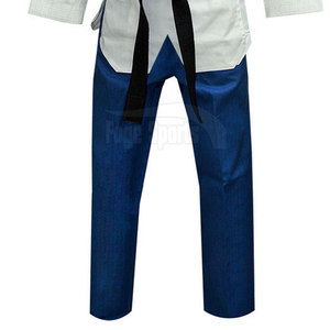 Unisex Taekwondo Uniform White Top Blue Pants <b>Black</b> <b>Belt</b> 100 Cotton Breathable Regular Fit Adult Martial Arts Wear - Product Image 4