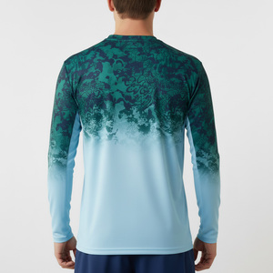 Men's Long Sleeve Fishing Shirt Sublimation Print UPF 50 Anti-Uv Protection Light Blue Green Pattern Pullover <b>Top</b> - Product Image 3