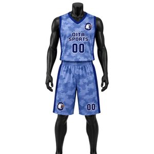 Ensemble de basketball bleu marine pour hommes, maillot sans manches et short, uniforme de performance, entraînement sportif, tenue de tournoi - Product Image 1