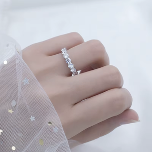 Classic Round Brilliant Cut Diamond Eternity Band <b>Ring</b> Pave Setting Rhodium Plated 14K Gold Women's Wedding Fine Jewelry - Product Image 5