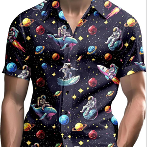 Chemise de bain pour homme à manches courtes, imprimé plage, élastique, décontractée, boutonnée, légère, colorée, pour les vacances d'été - Product Image 1