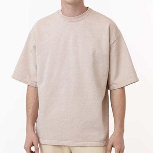 T-shirt en coton uni surdimensionné pour homme, manches courtes, col rond, style décontracté, tissu jersey, teinture unie, coupe ajustée - Product Image 5