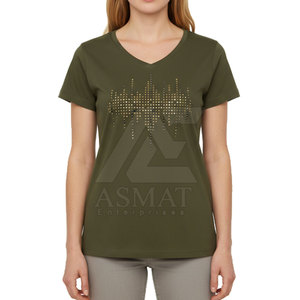 Camiseta de Moda para Mujer con Decoración de Diamantes de Imitación Brillantes, Cuello en V, Manga Corta, Estilo Casual - Product Image 2