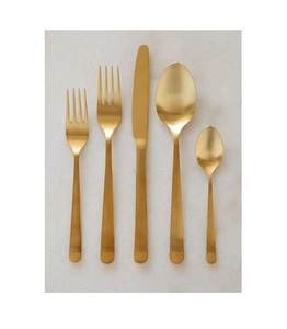 Ensemble de couverts de luxe en or et argent - 5 pièces, couteaux, fourchettes et cuillères en acier inoxydable contemporains, finition or satiné brossé élégante - Product Image 2