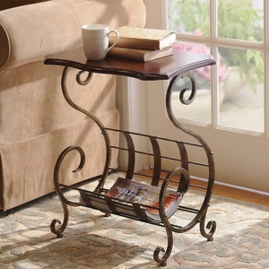 Vintage Wrought Iron Glass Top Magazine Holder Stand Freestanding Metal Etagere <b>Shelf</b> Book Rack Living Room Furniture - Product Image 3