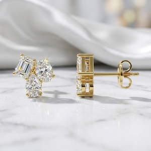 0.90CTW Lab Grown Diamond Oval & Pear Shape Prong Three Stone Multi <b>Stud</b> Earrings 18K Gold IGI Certified Women's - Product Image 1