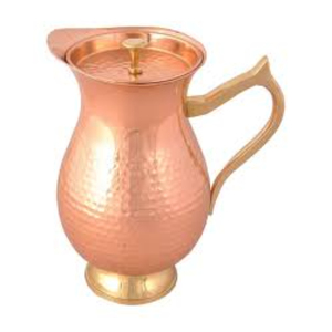 Carafe à eau artisanale 100% cuivre martelé avec couvercle à bouton en laiton, pichet ayurvédique en cuivre pour les bienfaits de l'eau alcaline naturelle - Product Image 6
