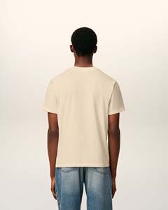 T-shirt personnalisé pour homme, beige, manches courtes, coupe classique, logo brodé, col rond, jersey en coton, style minimaliste - Product Image 2