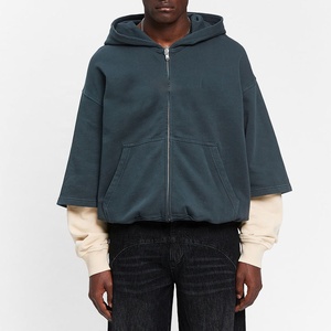 Sweat à capuche zippé pour homme, coupe classique, bicolore, manches superposées, couleur unie, mode automne, 100% coton molletonné, vêtements OEM ODM - Product Image 2