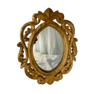 Miroir mural décoratif ovale en bois poli fait à la main pour salon, chambre à coucher, entrée - Product Image 1