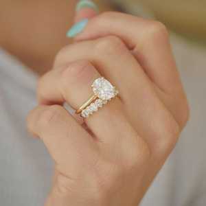 แหวนแต่งงานแบบซ้อนได้สั่งทำพิเศษ ทองคำแท้ 14k ประดับเพชรทรงรี ทรงหยดน้ำ และทรงกลม เพชรเลี้ยงในห้องปฏิบัติการ แหวนครึ่งวงนิรันดร์สำหรับผู้หญิง ขายส่ง - Product Image 6