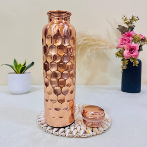 100 Percent Pure Hammered <b>Copper</b> Water <b>Bottle</b> Handmade Metal <b>Drinking</b> <b>Bottle</b> With Secure Lid Reusable Traditional Drinkware - Product Image 5