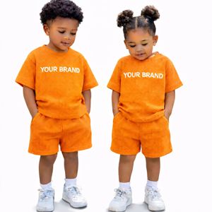 Ensemble short et t-shirt pour enfants, imprimé lettres USA, décontracté d'été, en fibre de bambou, deux pièces, hors taxes - Product Image 3